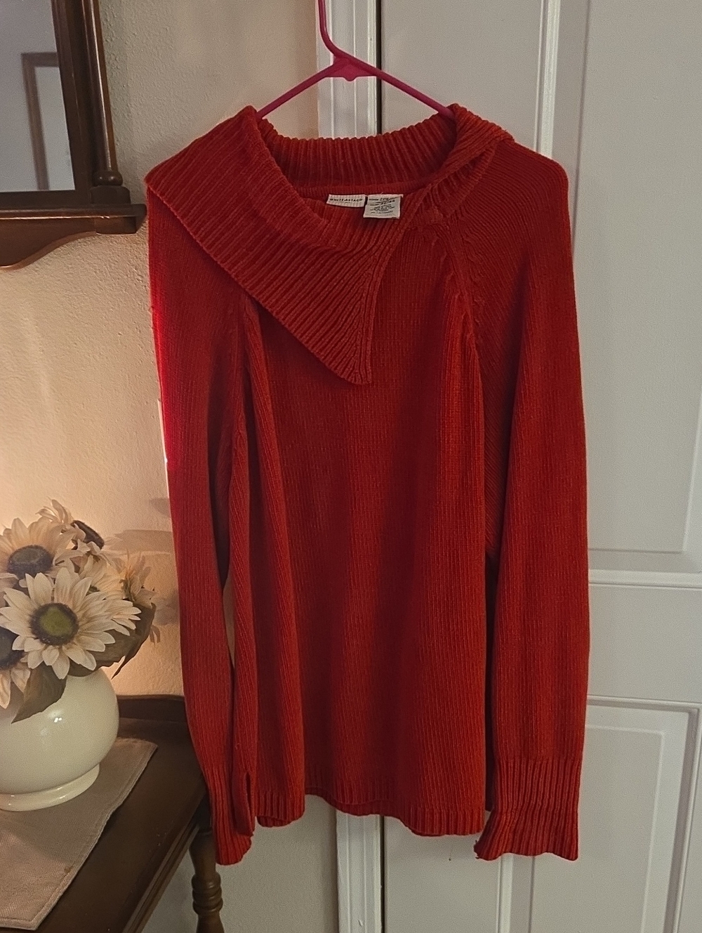 White Stag Red Ribbed Asymmetric Cowl Sweater